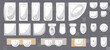 Toilet, bathroom furniture and equipment top view set for interior design of restroom. Architectural collection. Baths, shells, toilets, bidets, urinals, showers. View from above. Vector in flat style