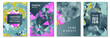 Facet low poly vivid cover page layouts vector graphic design set. Crystal texture low poly patterns. Gradient triangle polygons facet geometric abstract backgrounds.