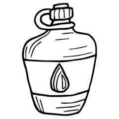 Wall Mural - Simple hand-drawn black and white linear clipart of the flask with water. Cartoon rough vector sketch isolated on transparent background