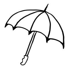 Wall Mural - Simple hand-drawn black and white linear icon of the umbrella. Cartoon rough vector sketch isolated on transparent background