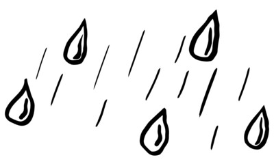 Wall Mural - Simple hand-drawn black and white linear icon of the rain. Cartoon rough vector sketch isolated on transparent background