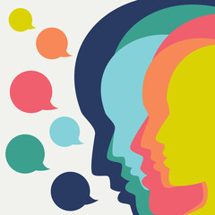 Poster - People profile heads in dialogue.  Vector background.