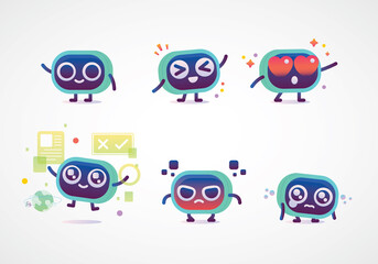 Colorful mini modern robot mascot collection set