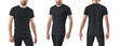 © olegphotor - Black t-shirt mockup, leggings, on athletic body for a man isolated on background, front, back view.