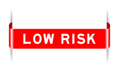 Sticker - Red color inserted label banner with word low risk on white background