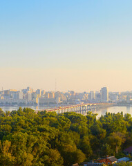 Sticker - Panorama Dnipro city sunset. Ukraine