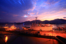 Shipu Fishing Port With Coloful Sunset Light