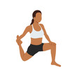 woman doing low lunge quad stretch pose anjaneyasana exercise. Flat vector illustration isolated on white background