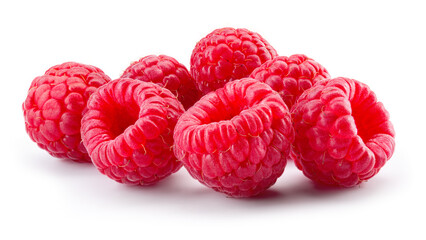 Raspberry isolated. Red raspberry on white background. Group of fresh raspberries. Full depth of field.