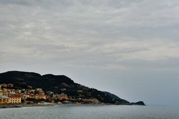 panoramic view of the coast, photo as a background , in finale ligure sea village north italy