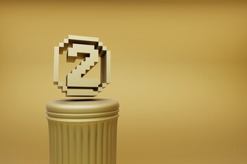 Poster - Beautiful abstract illustrations Golden Golden Pixel number 2 symbol icons on a golden column and wonderful background. 3d rendering illustration. Background pattern for design.