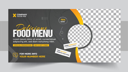 Wall Mural - fast food business promotion web banner template design, restaurant healthy food web banner template