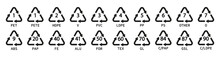Recycle Plastic Symbol. Plastic Recycle Icons. Icon Of Pp, Pet, Hdpe, Ldpe And Pvc. Triangle Logo For Safety And Ecology. Black Icons Isolated On White Background. Vector