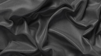 Poster - Blank black crumpled glossy fabric material mockup, top view