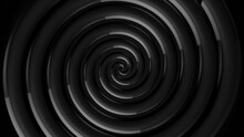 Animation Of A Gray Twisted Spiral. Animation. Hypnotizing Black And Grey Spiral Turning