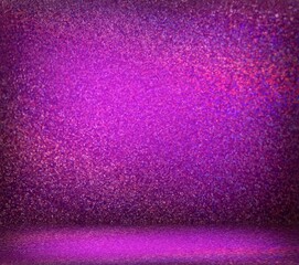 Deep purple empty room shimmer textured background 3d. Holographic sparkles cover wall and floor.