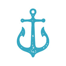 Decorative Nautical Anchor Steel Sharp Thorn Ship Equipment With Hole Hanging Blue Grunge Texture