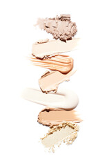 Poster - Smudges of makeup tone foundation, concealer, highlighter and face powder isolated on white background