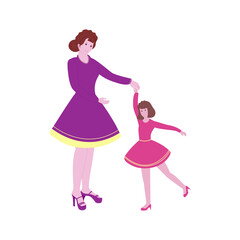 Sticker - Modern Young Mother With Her Daughter Dancing Together On White Background.