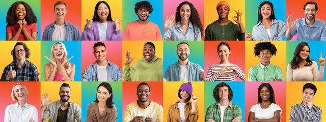 Wall Mural - Mosaic of cool multiracial people sharing positive emotions