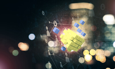 Wall Mural - concept of internet and networking with digital cube figure on dark background