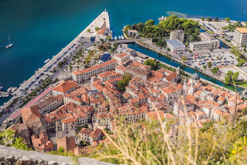 Wall Mural - Montenegro. Bay of Kotor, Gulf of Kotor, Boka Kotorska and walled old city. Fortifications of Kotor is on UNESCO World Heritage List since 1979