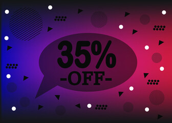 35% discount for special offer. Promotion banner for products in black, blue and red color.