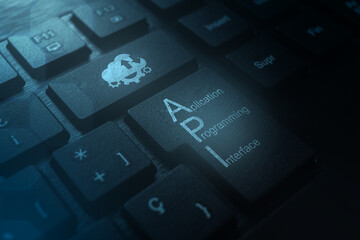 keyboard with api acronym word icon to push button. internet and technology concept. business, progr