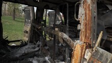 A Burnt And Destroyed Armored Car Of The Russian Army As A Result Of A Battle With Ukrainian Troops Near Kyiv