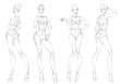 Female Ten Heads Figure Poses Template Croquis for Fashion Design. Vector Illustration