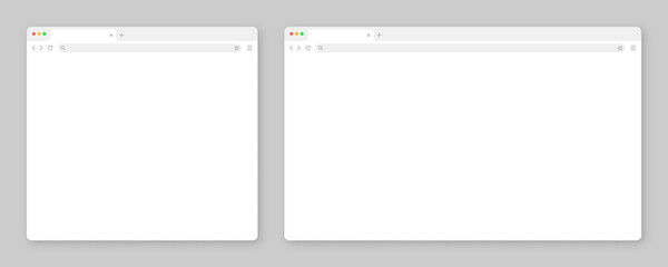 Blank web browser window with tab, toolbar and search field. Modern website, internet page in flat style. Browser mockup for computer, tablet and smartphone. Adaptive UI. Vector illustration