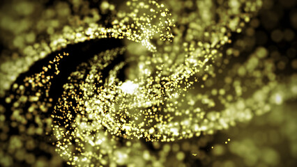 Fototapete - A vortex of lighting particles. A tornado of twisted glowing yellow dots. Abstract futuristic digital background with beautiful swirls. 3D tunnel or wormhole. 3D rendering.