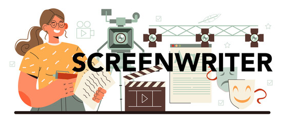 Sticker - Screenwriter typographic header. Playwright create a screenplay