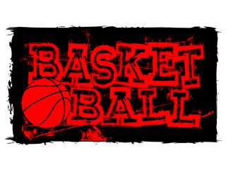 Sticker - Vector illustration red inscription basketball with basketball ball on grunge background