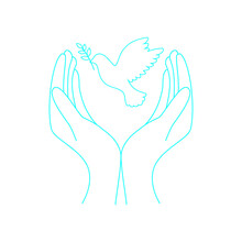 Hand Holding Peace Pigeon Illustration With Hand Drawn Outline Doodle Style