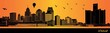Detroit city skyline silhouette - illustration, 
Town in orange background, 
Detroit Michigan