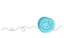 A Ball Of Yarn In One Continuous Line With Colored Elements. Minimalist Illustration Of Threads For Knitting. Activities For The Soul And Relaxation