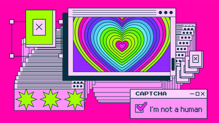 Poster - Retrowave style desktop screen with different user interface elements: message boxes and tabs.