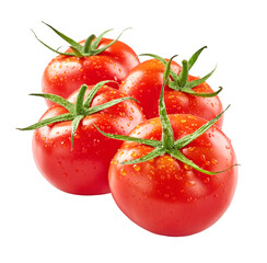 Wall Mural - Juicy tomatoes with drops of water isolated on white background