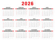 © ArtittVector - 2026 Calendar year vector illustration. week starts on Sunday, Simple planner design template, desk calendar 2026 year, wall calendar 2026 template, print media, advertisement