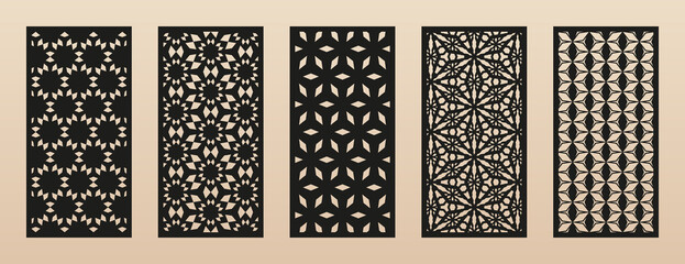 Fototapete - Vector laser cut templates. Modern abstract geometric panels with floral patterns, grid, lattice. Oriental style ornaments. Template for cnc cutting, decorative panels of metal, wood. Aspect ratio 1:2