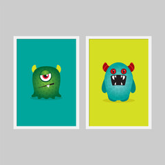 Wall Mural - Fun and colorful monster poster templates.