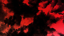 Black Clouds On Background Colored Starry Sky. Animation. Abstract Pumping Sky With Passing Black Clouds On Red Sky Background. Stars In Red Sky With Clouds