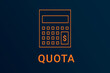 quota  text. Calculator symbolizes economy. quota  logo on dark background. Illustration quota . Financial screensaver. Minimalist orange calculator