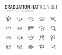 Simple Line Set Of Graduation Hat Icons.