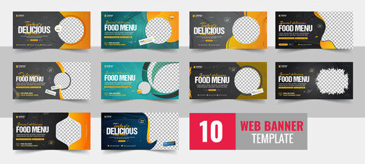 Wall Mural - fast food business promotion web banner template design, restaurant healthy burger online sale socia