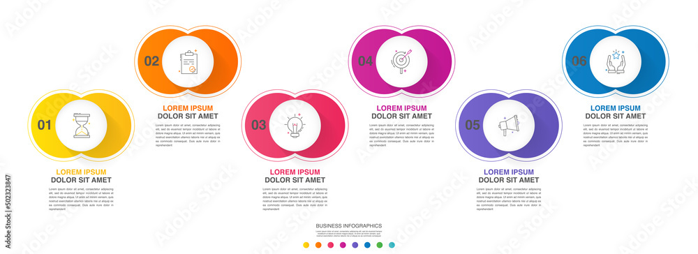 timeline template with circle buttons presentation web... Vector circle infographics. Modern business timeline template with 6 ...