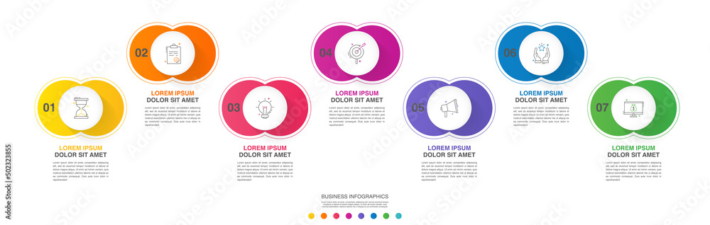 Vector circle infographics. Modern business timeline template with 7 ...