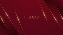 Luxury Red Background With Gold Line Element With Glitter Light Effect Decoration.