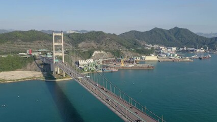 Wall Mural - Drone fly over Hong Kong Tsing Ma Bridge